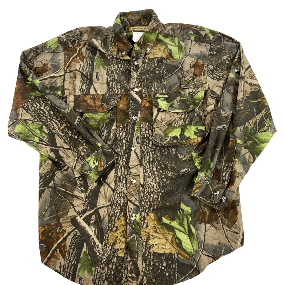 Remington Shirt Mens Medium Brown Camouflage Realtree Long Sleeve Hunting Vented